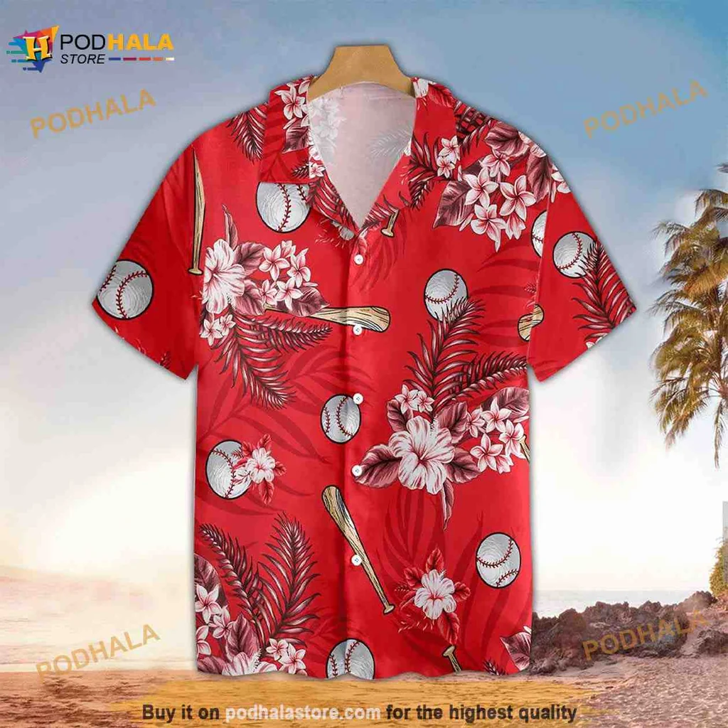 Baseball Hibiscus Flower Hawaiian Shirt With Tropical Palm Leaves