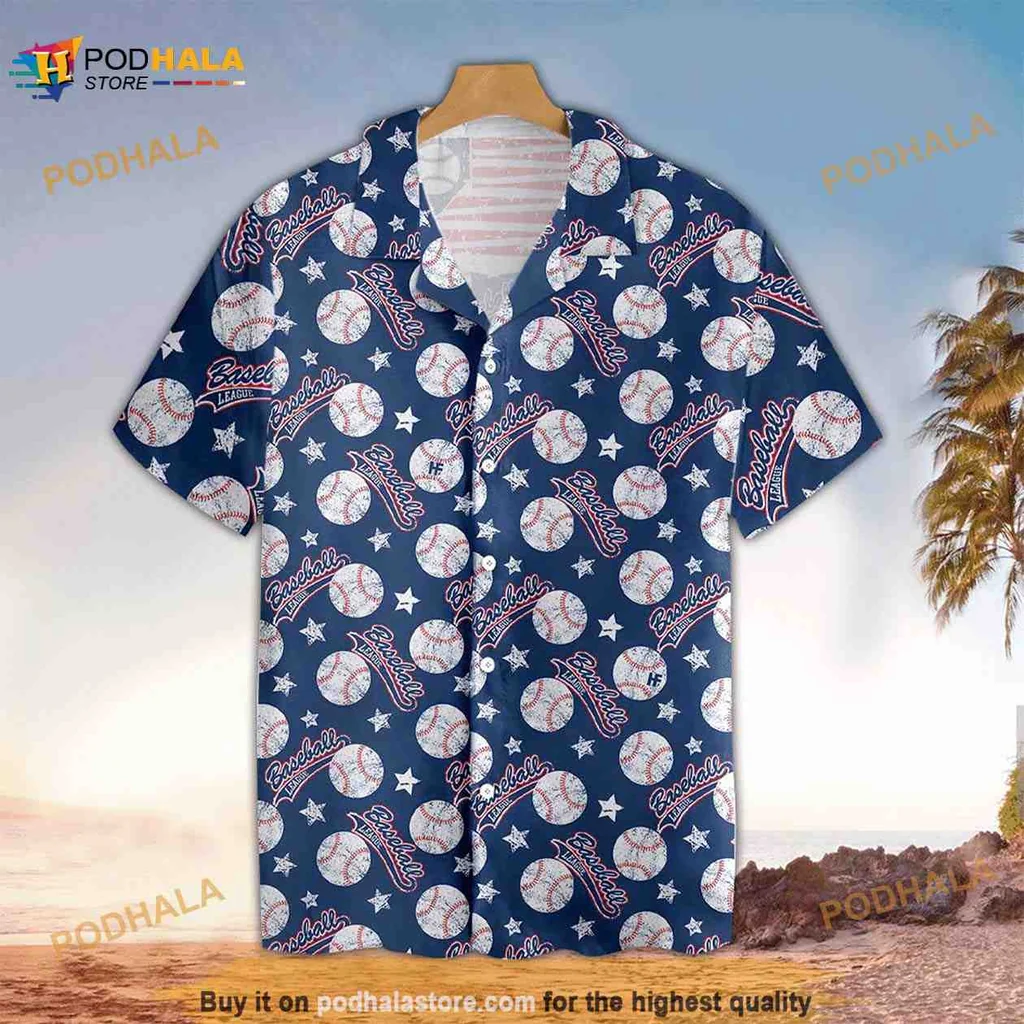 Baseball Stars Hawaiian Shirt With Vibrant Blue Background