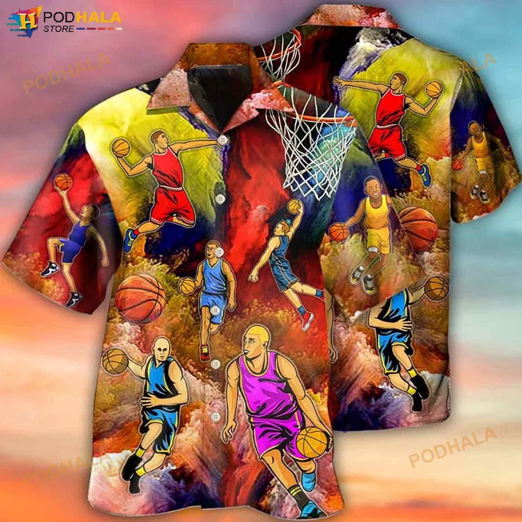 Basketball Cartoon Hawaiian Shirt With Colorful Dynamic Design