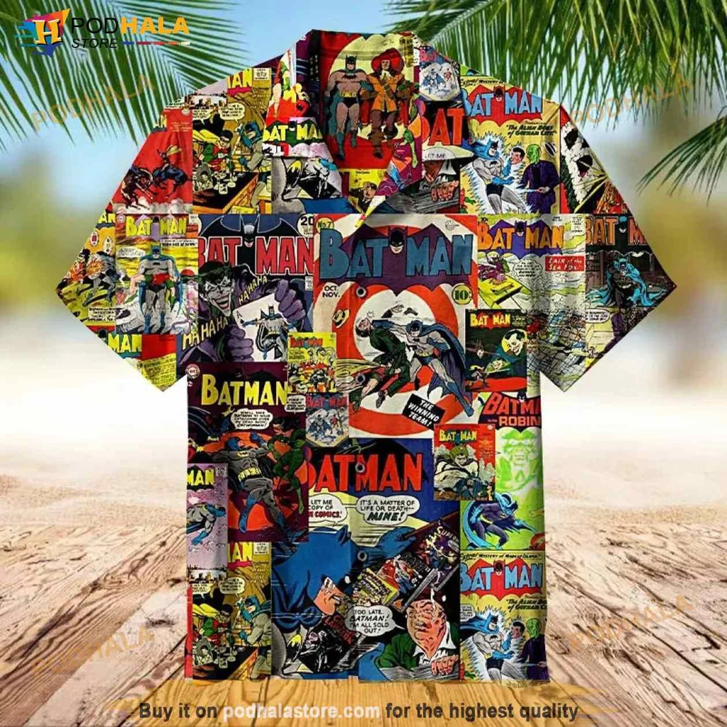 Batman Comic Book Aloha Shirt Featuring Vibrant Illustrations And Colors