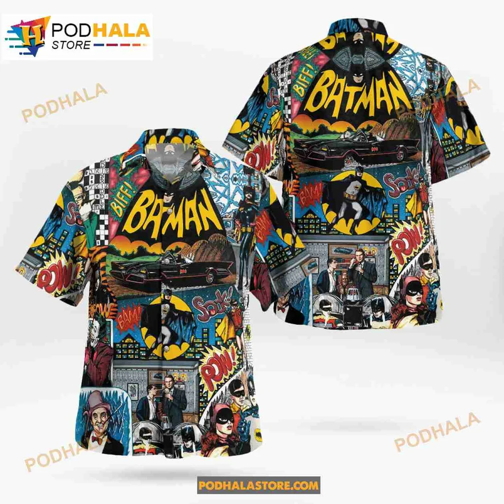Batman Comic Book Hawaiian Shirt With Vibrant Graphics And Action Words