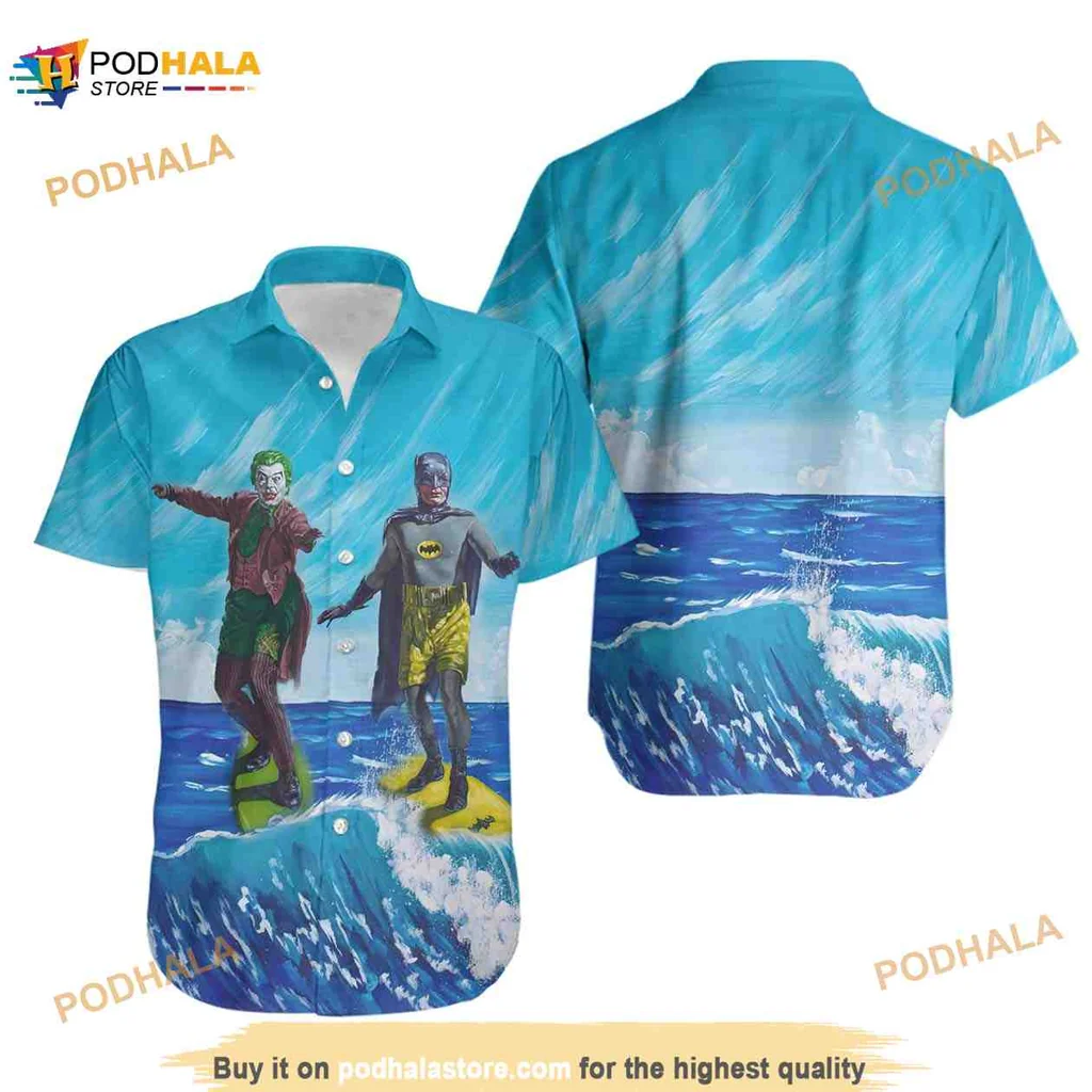 Batman Joker Surfing Hawaiian Shirt With Colorful Waves Design