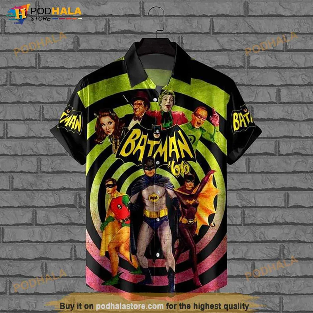 Batman Themed Hawaiian Shirt With Colorful Design And Iconic Characters
