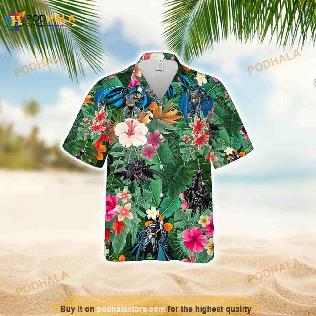 Batman Tropical Aloha Shirt, Colorful Floral Design For Superhero Fans