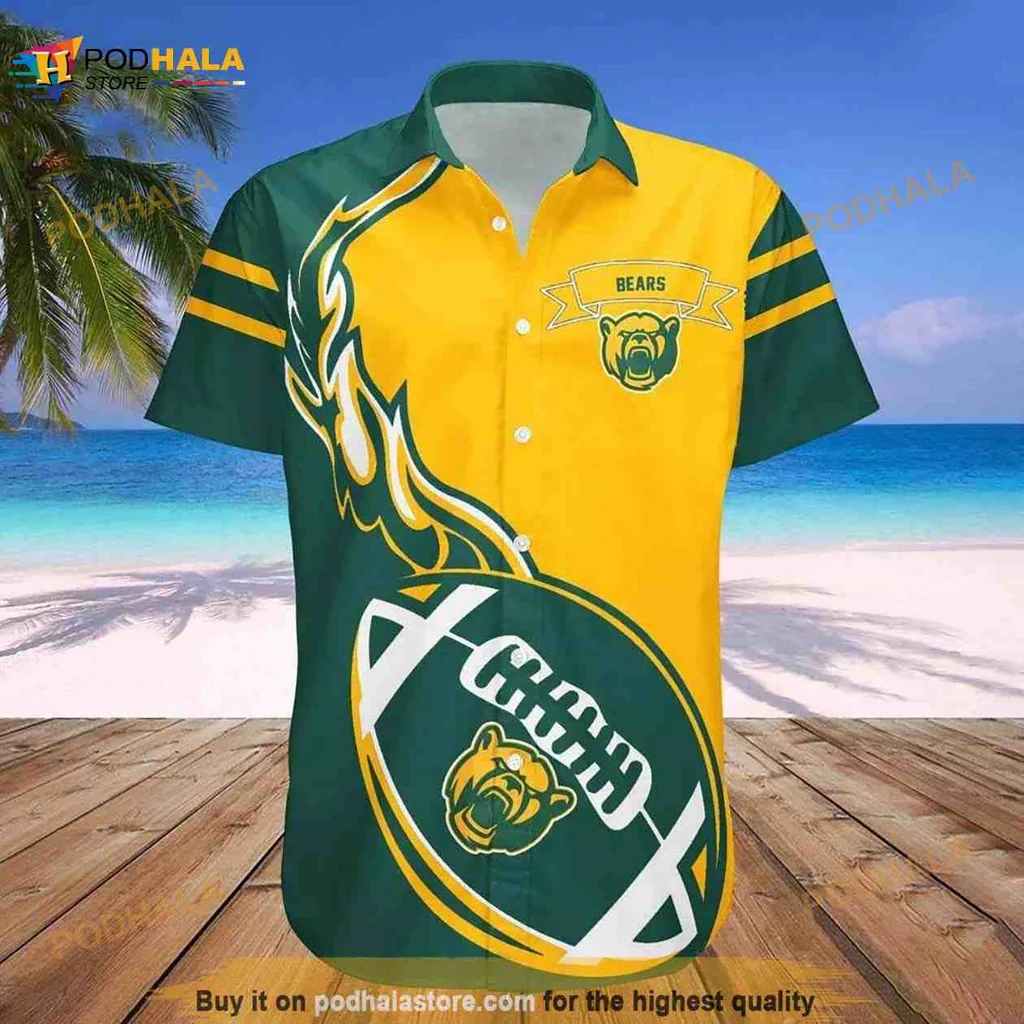 Baylor Bears Flame Ball Hawaiian Shirt, Vibrant Green And Yellow Design