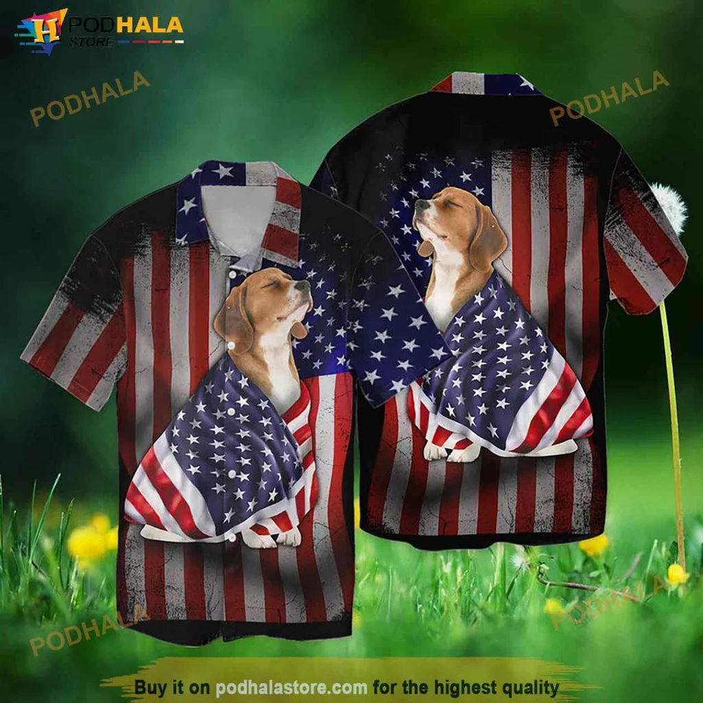 Beagle Dog Patriotic Hawaiian Shirt With American Flag Design