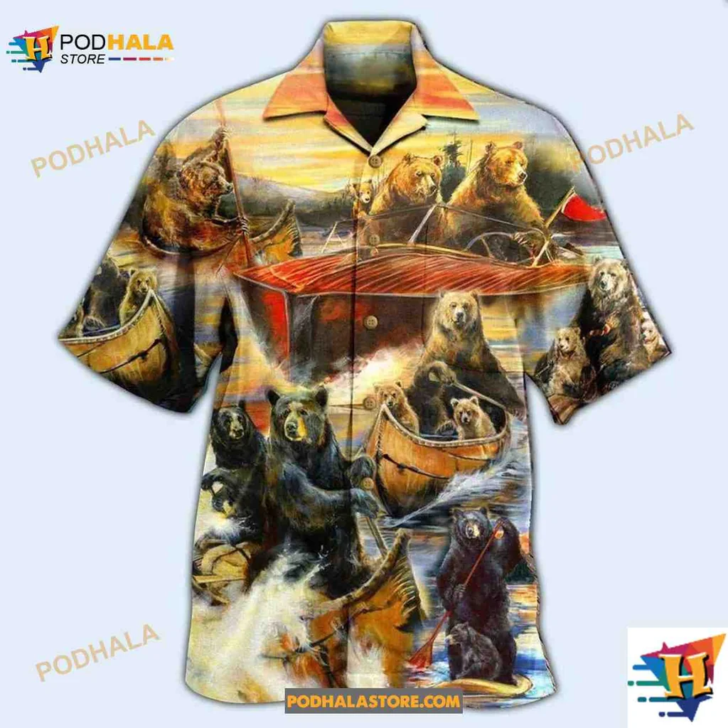 Bear Adventure Hawaiian Shirt Featuring Playful Bears And Scenic Wilderness
