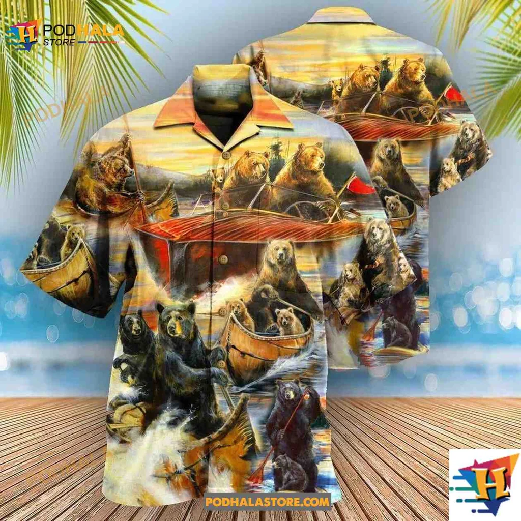 Bear Adventure Aloha Shirt Featuring Playful Bears And Scenic Wilderness Bear Adventure Aloha Shirt Featuring Playful Bears And Scenic Wilderness
