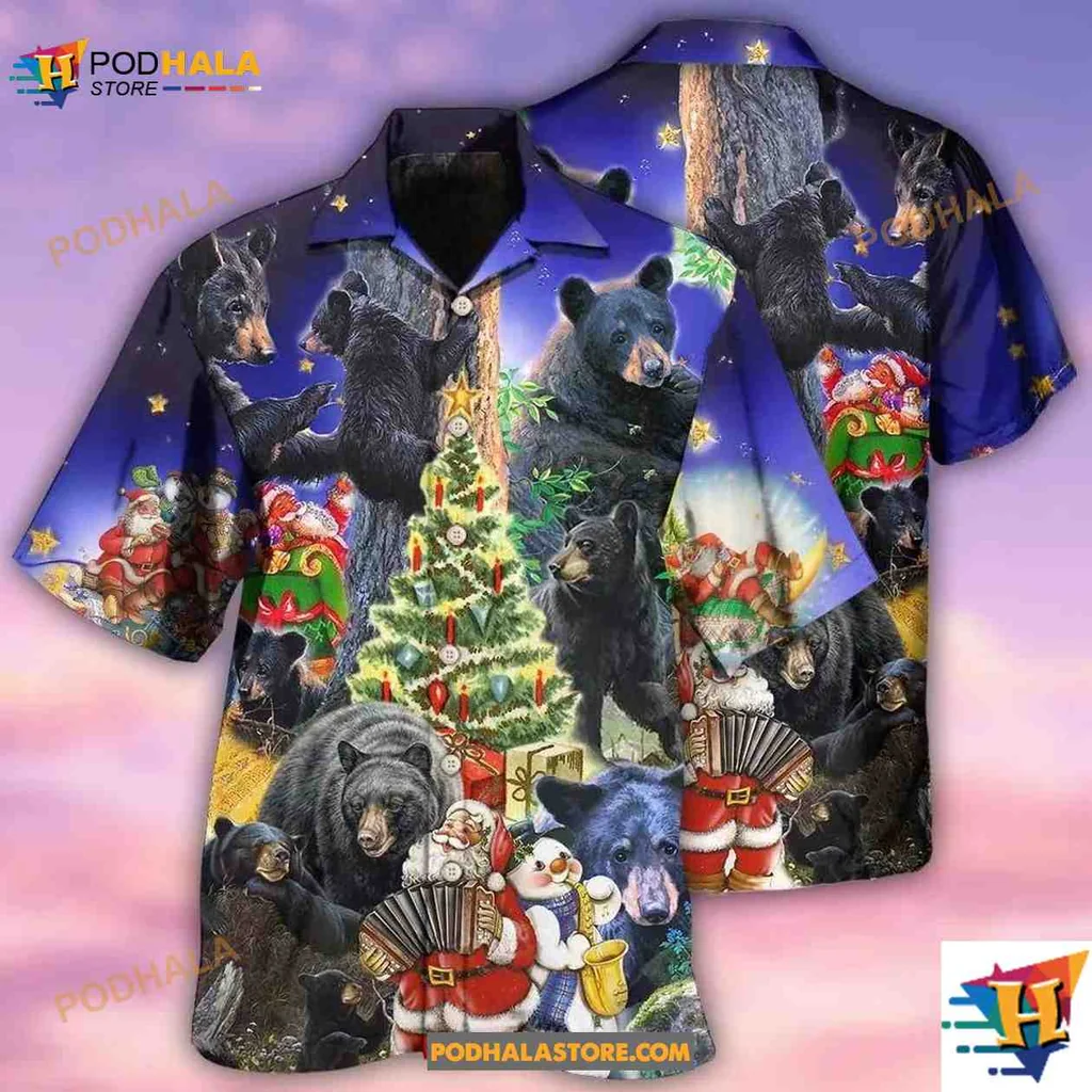 Bear Family Christmas Hawaiian Shirt, Festive Holiday Apparel For Bear Lovers