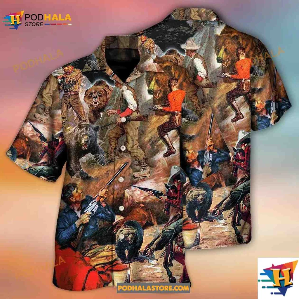 Bear Hunting Hawaiian Shirt, Vibrant Outdoor Adventure Design