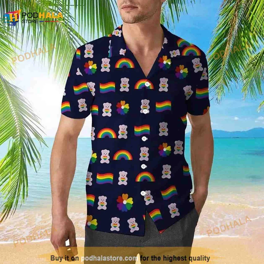 Bear Pride Rainbow Hawaiian Shirt With Cartoon Bears And Colorful Design