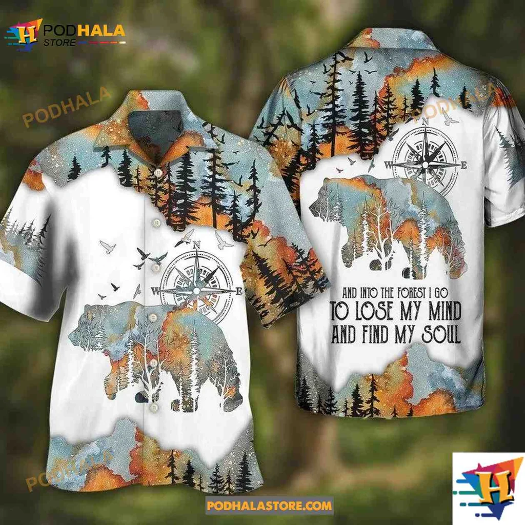 Bear Silhouette Forest Aloha Shirt With Inspirational Quote