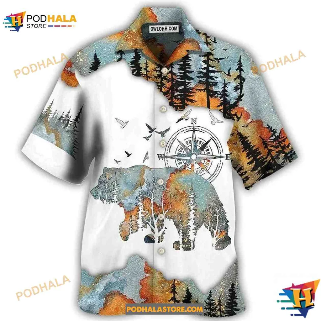 Bear Silhouette Forest Short-sleeve button-up shirt With Inspirational Quote Bear Silhouette Forest Short-sleeve button-up shirt With Inspirational Quote