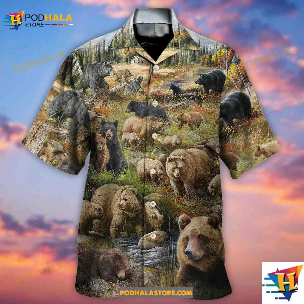 Bear Wilderness Hawaiian Shirt With Scenic Nature Print