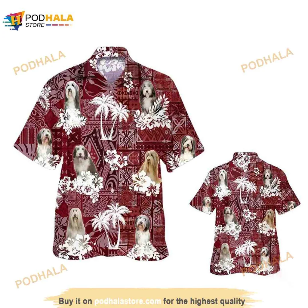 Bearded Collie Tropical Hawaiian Shirt With Hibiscus Flowers