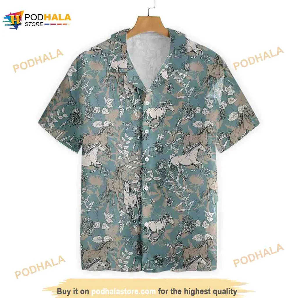 Beautiful Horses Tropical Hawaiian Shirt With Floral Design