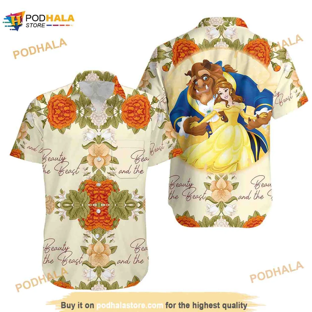 Beauty And The Beast Floral Hawaiian Shirt Featuring Belle And The Beast