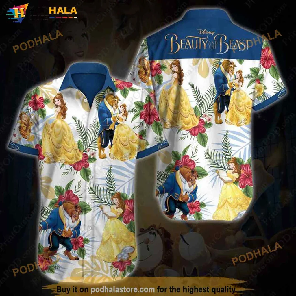 Beauty And The Beast Hawaiian Shirt With Belle And Beast Design