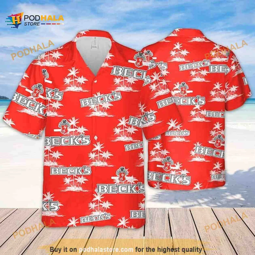 Becks Beer Hawaiian Shirt With Palm Trees For Beach Lovers