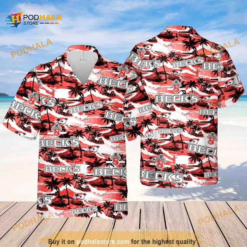 Becks Beer Tropical Shirt With Palm Trees And Waves