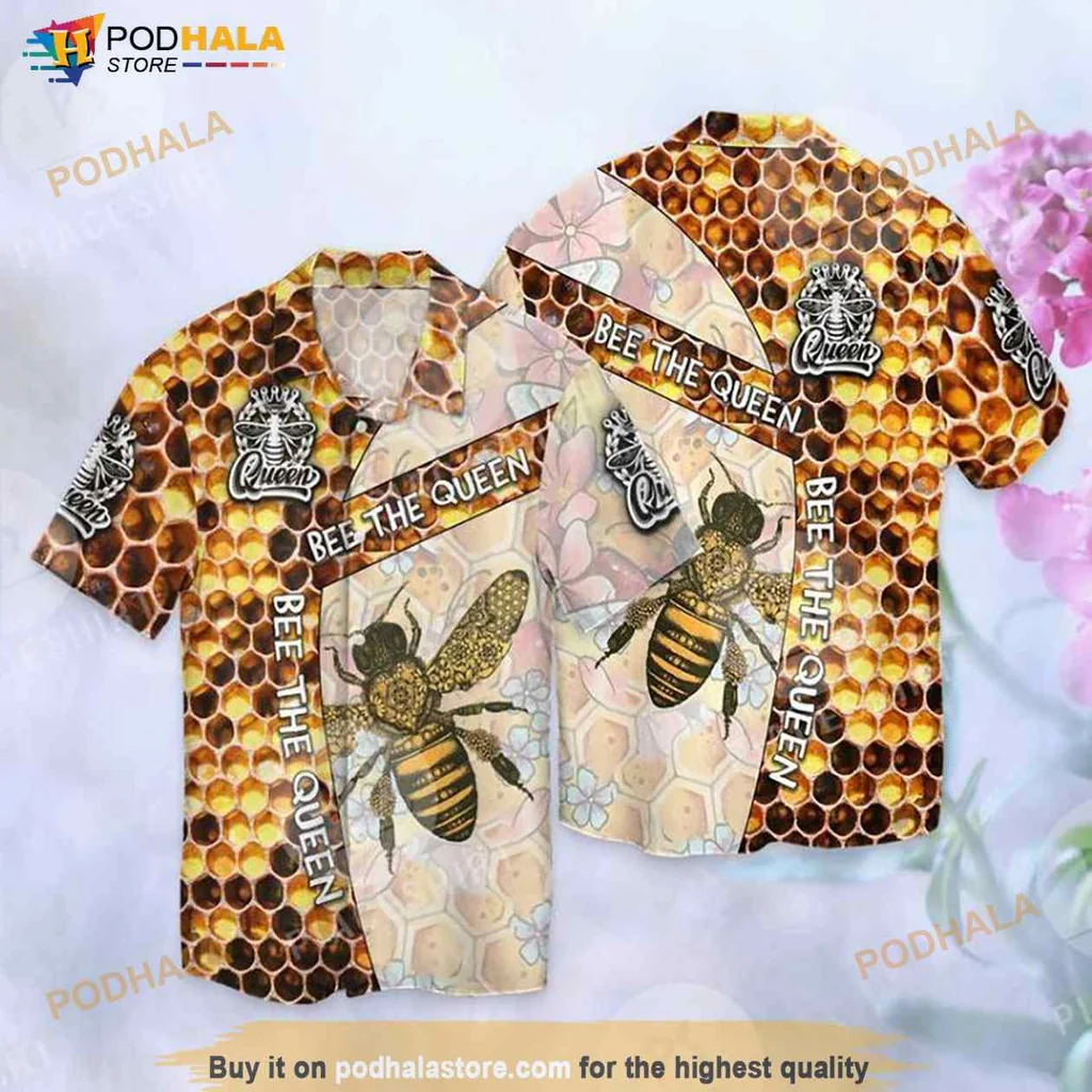 Bee The Queen Hawaiian Shirt With Vibrant Honeycomb Design