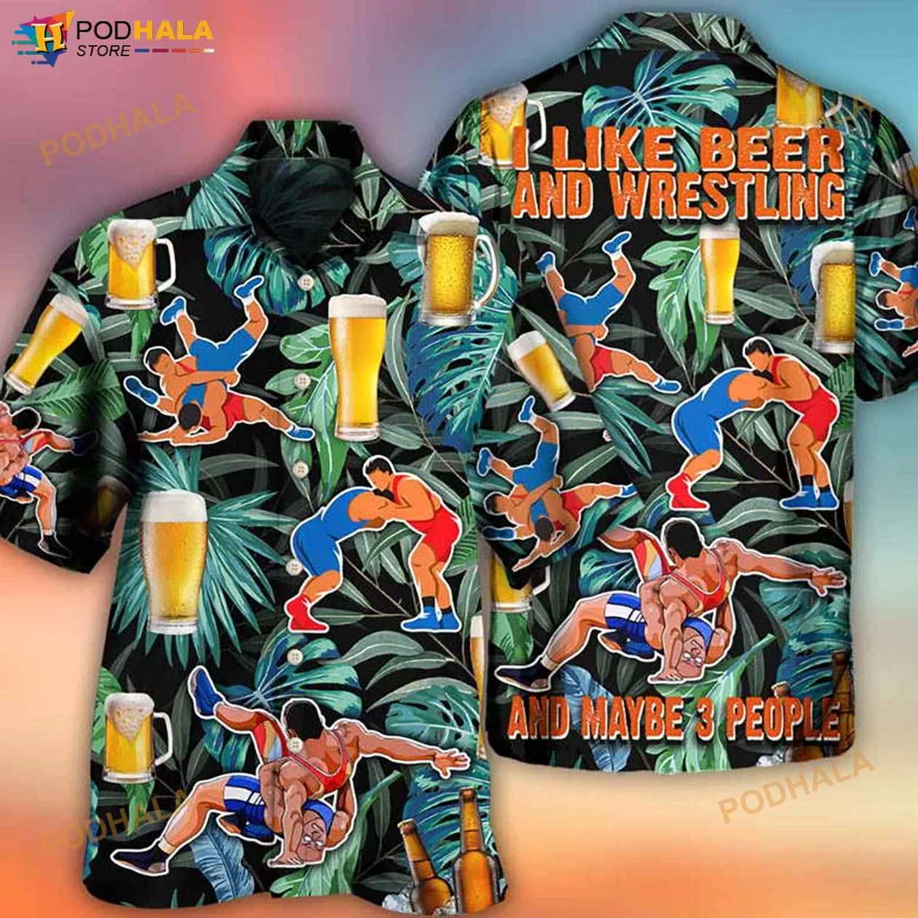 Beer And Wrestling Tropical Hawaiian Shirt With Fun Graphics