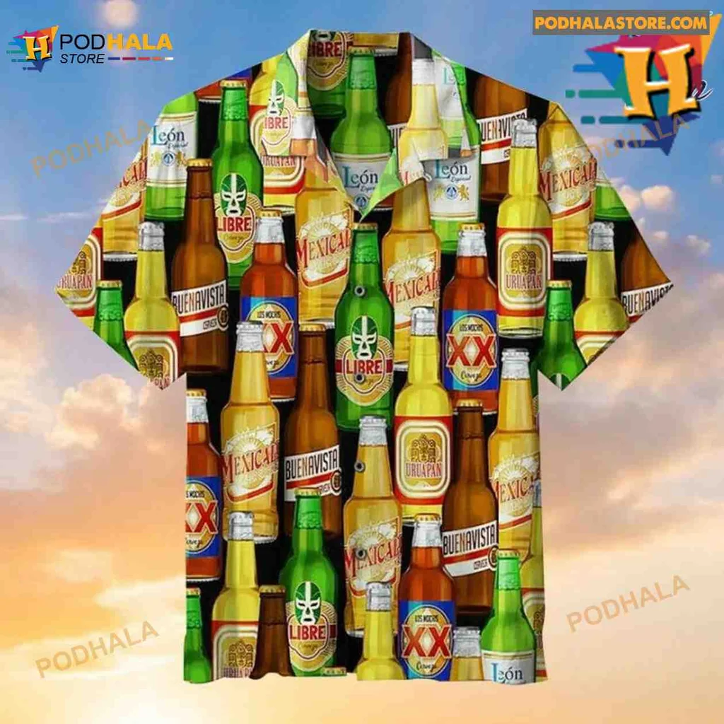 Beer Culture Tropical Hawaiian Shirt With Colorful Beer Bottle Design