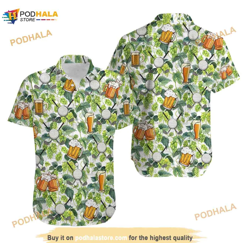 Beer Golf Tropical Hawaiian Shirt With Vibrant Beer And Golf Graphics