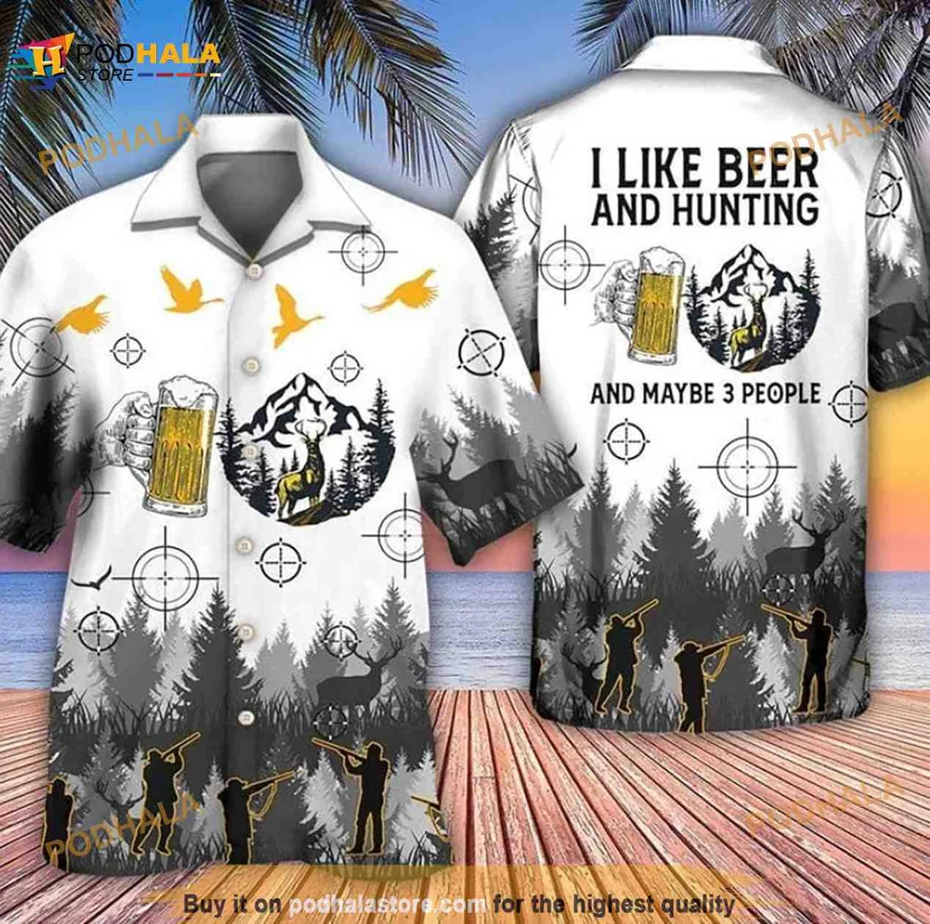 Beer Hunting Funny Hawaiian Shirt With Mountain Scene And Beer Mug