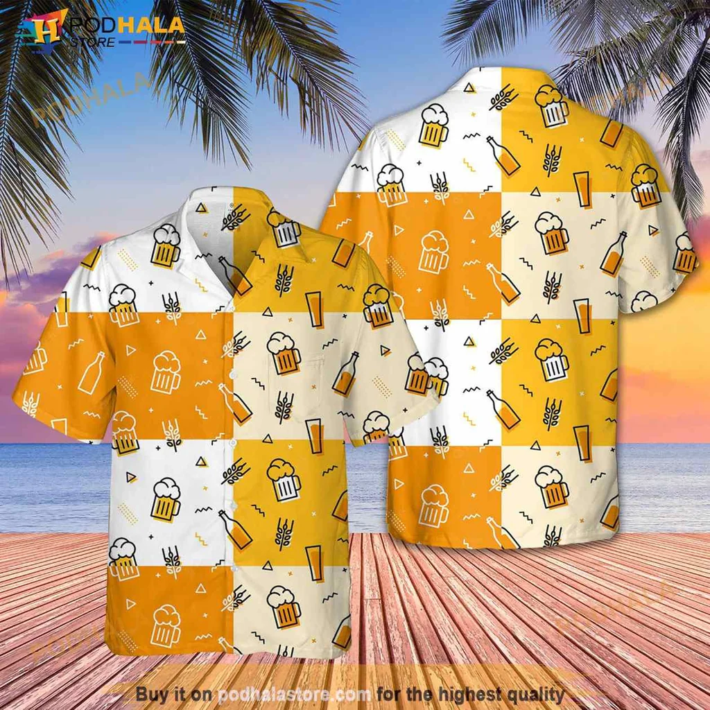 Beer Lover Hawaiian Shirt With Fun Beer Mug Pattern For Men And Women
