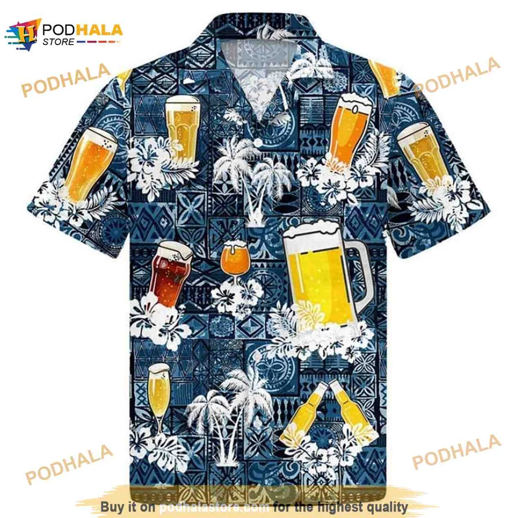 Beer Lovers Tropical Hawaiian Shirt With Beer Glasses And Palm Trees
