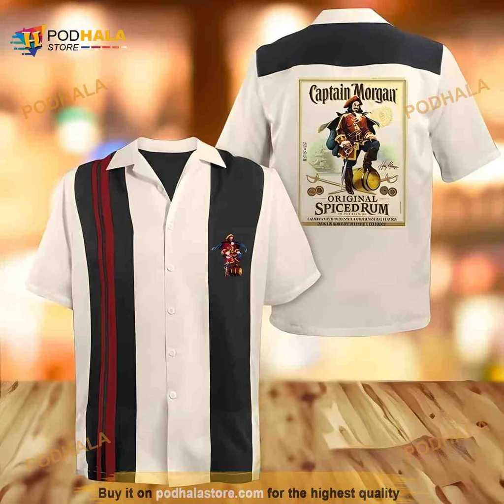 Beige Captain Morgan Pirate Hawaiian Shirt With Vintage Rum Design