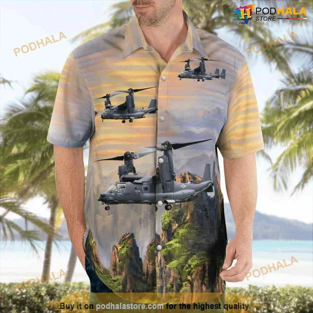 Bell Boeing V 22 Osprey Hawaiian Shirt With Scenic Mountain Design