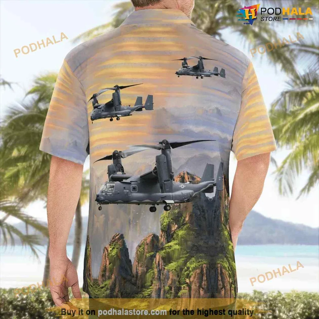 Bell Boeing V 22 Osprey Aloha Shirt With Scenic Mountain Design Bell Boeing V 22 Osprey Aloha Shirt With Scenic Mountain Design
