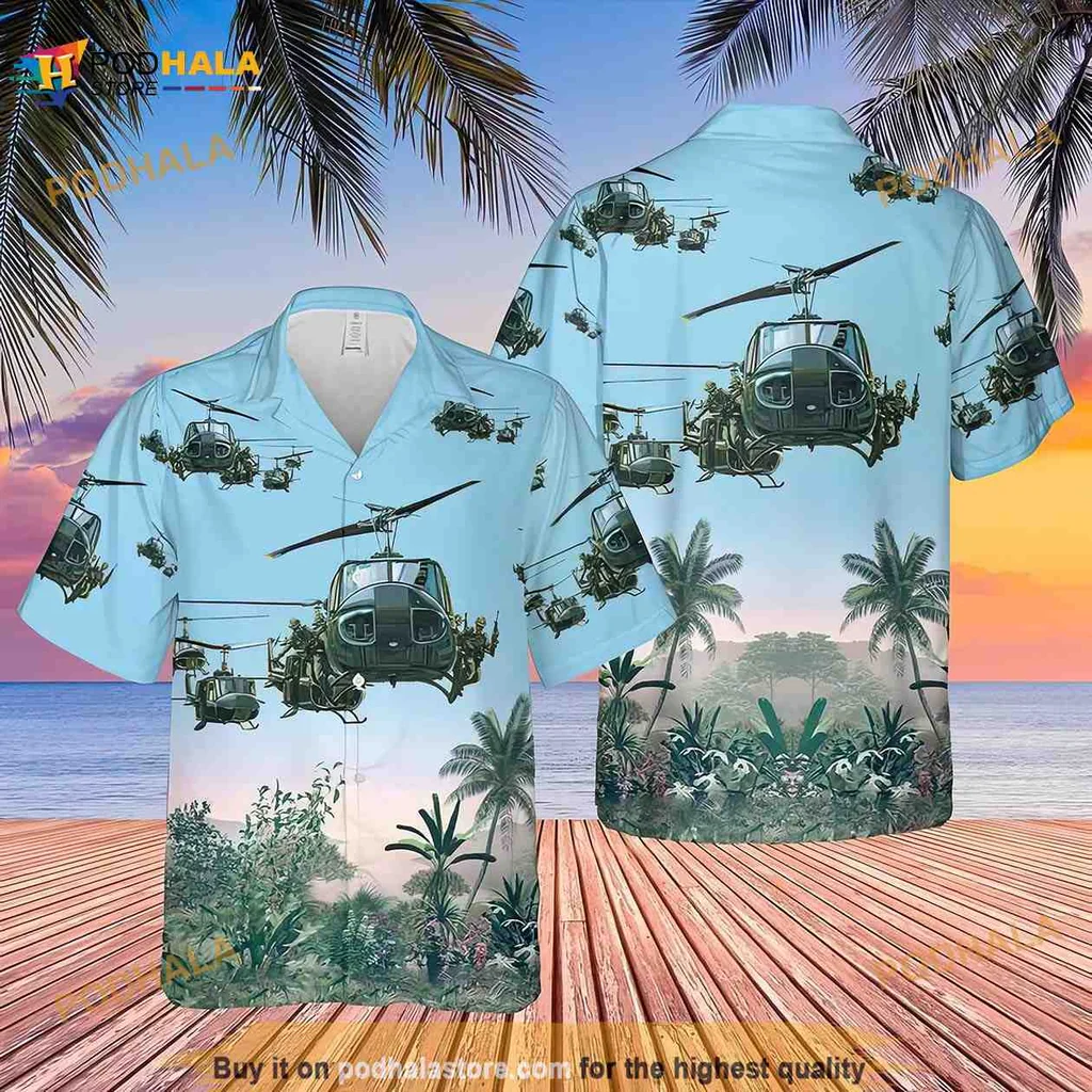 Bell Uh 1 Huey Hawaiian Shirt With Tropical Helicopter Design