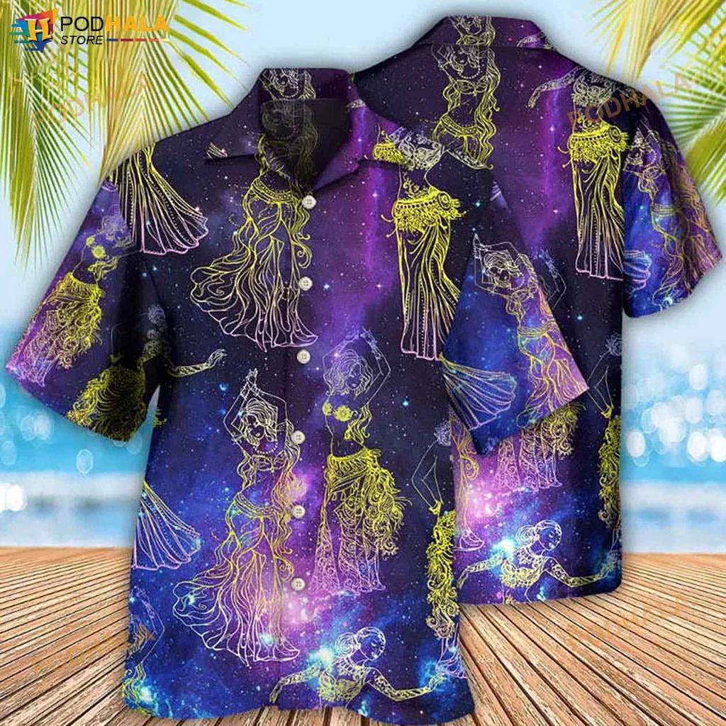 Belly Dance Galaxy Hawaiian Shirt With Whimsical Dancers And Cosmic Design
