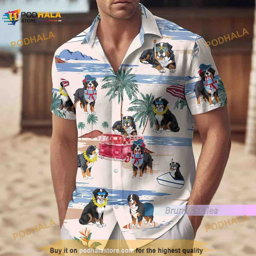 Bernese Mountain Dog Hawaiian Shirt, Fun Summer Beach Design