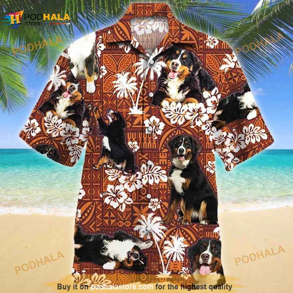 Bernese Mountain Dog Hawaiian Shirt With Tropical Floral Design
