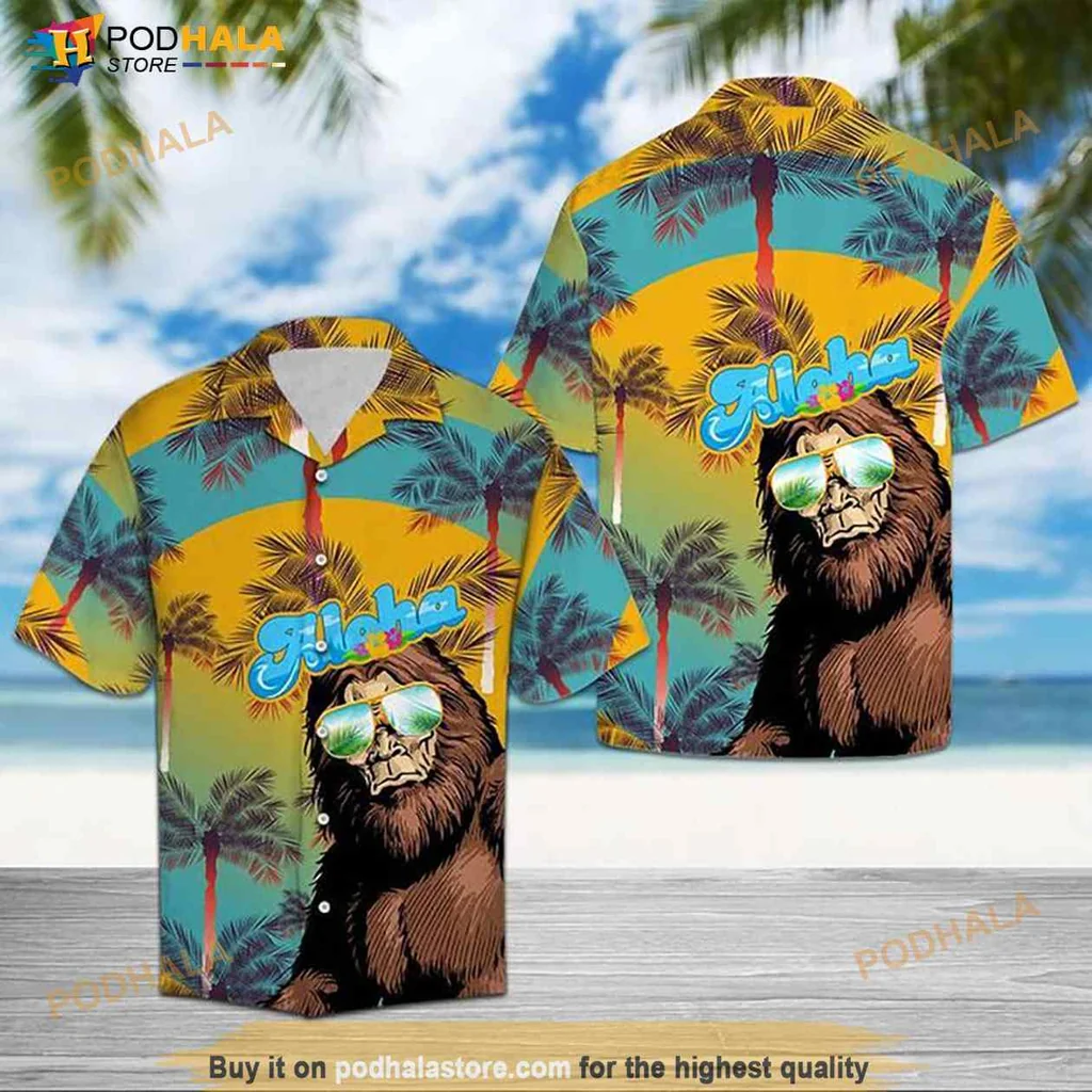 Bigfoot Aloha Hawaiian Shirt With Cartoon Design And Tropical Vibe