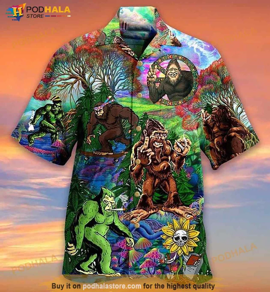 Bigfoot Forest Hawaiian Shirt With Colorful Whimsical Design