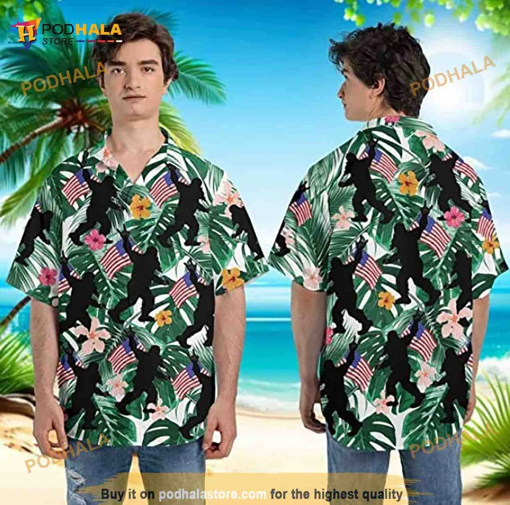 Bigfoot Independence Day Hawaiian Shirt With Tropical Design