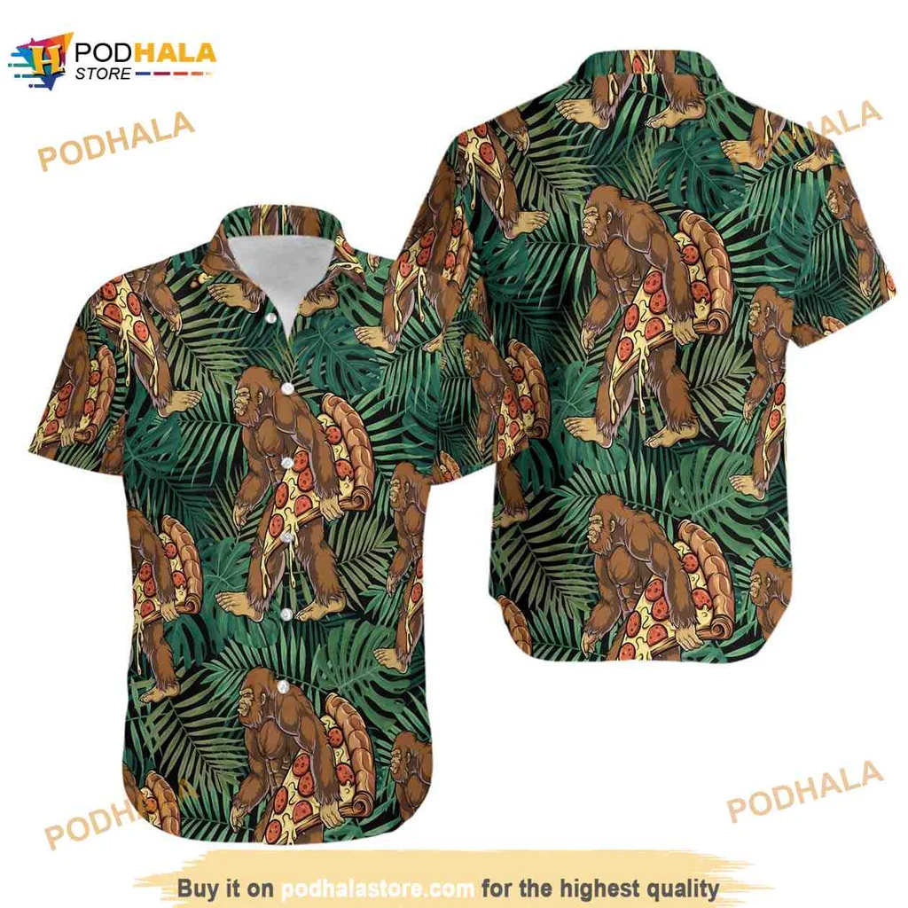 Bigfoot Pizza Tropical Hawaiian Shirt With Whimsical Design