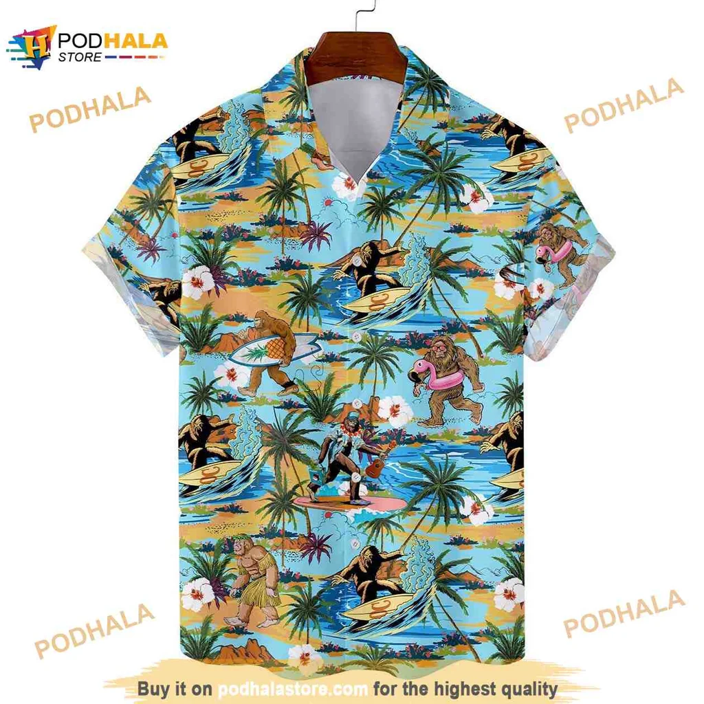 Bigfoot Tropical Hawaiian Shirt Featuring Cartoon Sasquatch Summer Fun