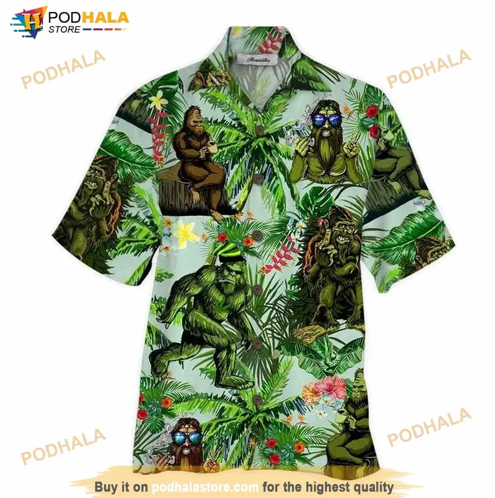 Bigfoot Tropical Hawaiian Shirt With Playful Creature Illustrations