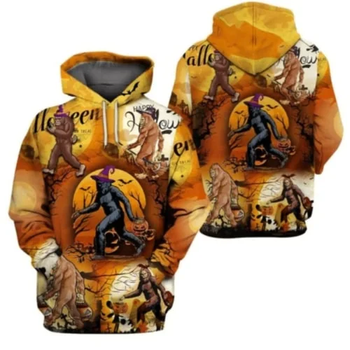 Bigfoot Witch Halloween 3d Hoodie With Colorful Pumpkin Design
