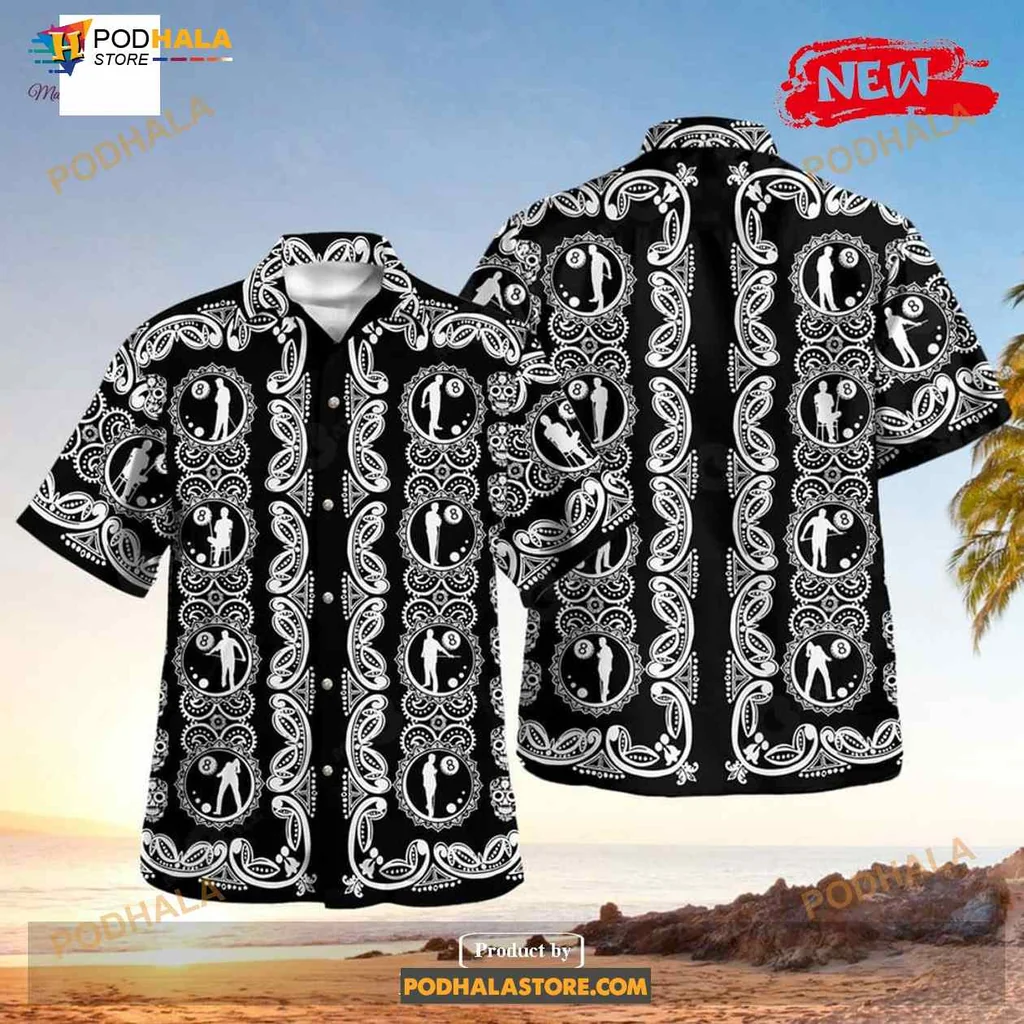 Billiards Silhouette Hawaiian Shirt With Playful Design For Pool Lovers