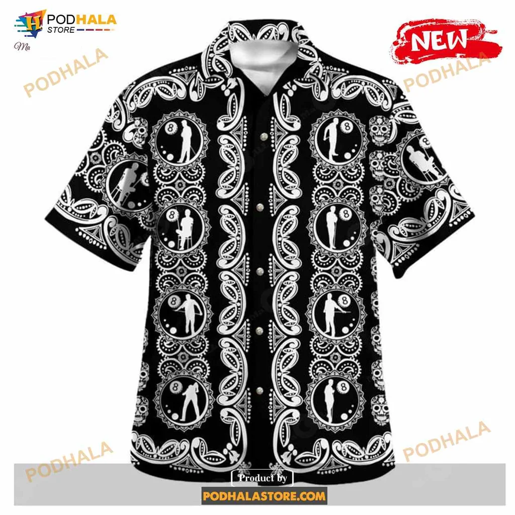 Billiards Silhouette Aloha Shirt With Playful Design For Pool Lovers Billiards Silhouette Aloha Shirt With Playful Design For Pool Lovers