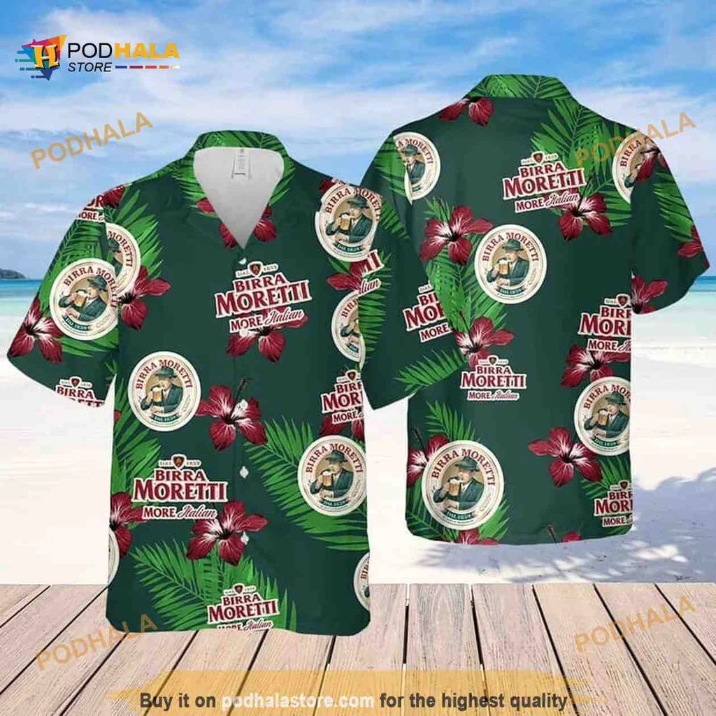 Birra Moretti Hibiscus Flower Hawaiian Shirt With Tropical Vibe