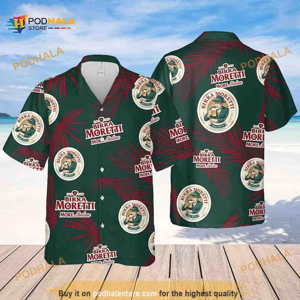 Birra Moretti Palm Leaves Shirt With Tropical Vibe And Beer Illustration