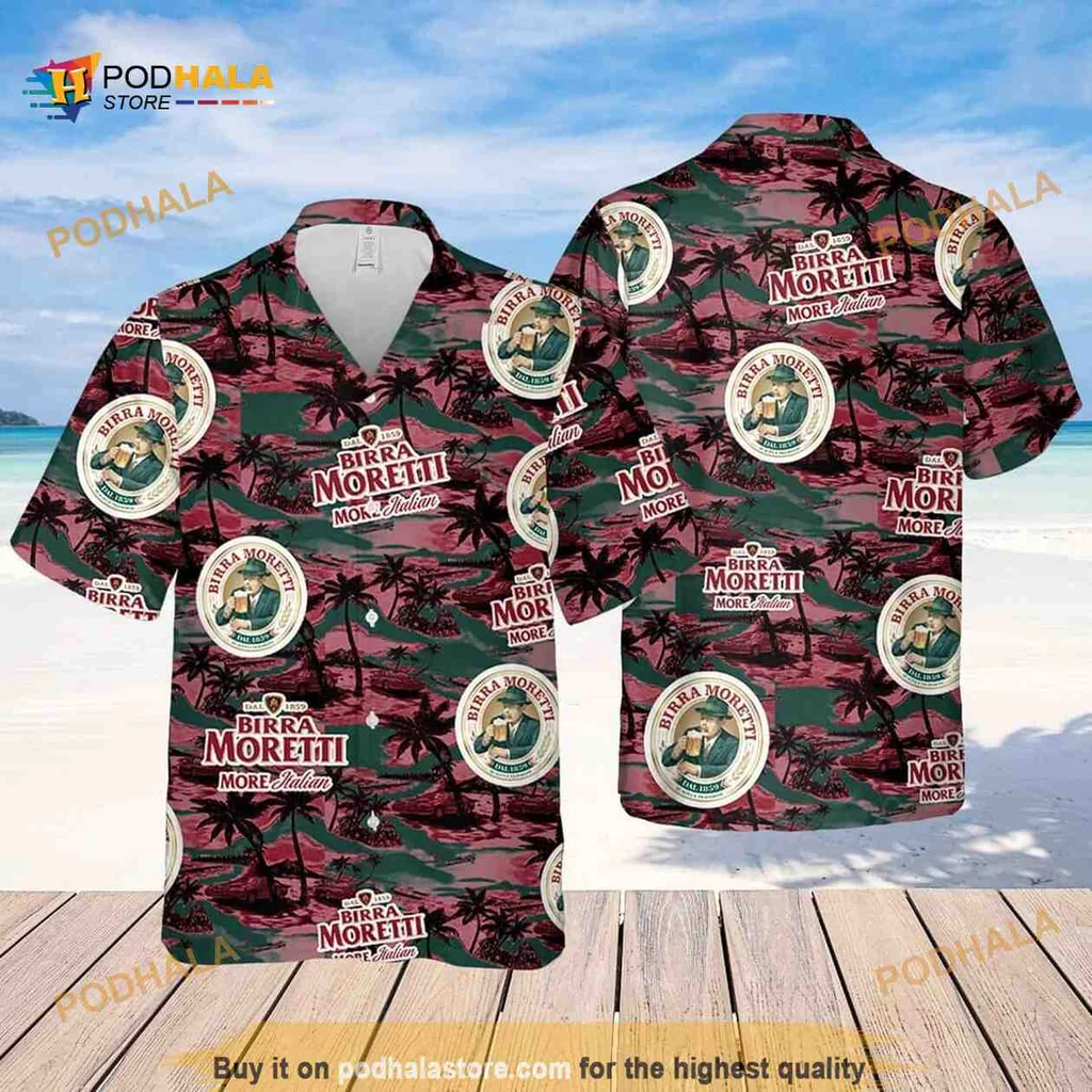 Birra Moretti Tropical Hawaiian Shirt With Palm Trees And Logo Design